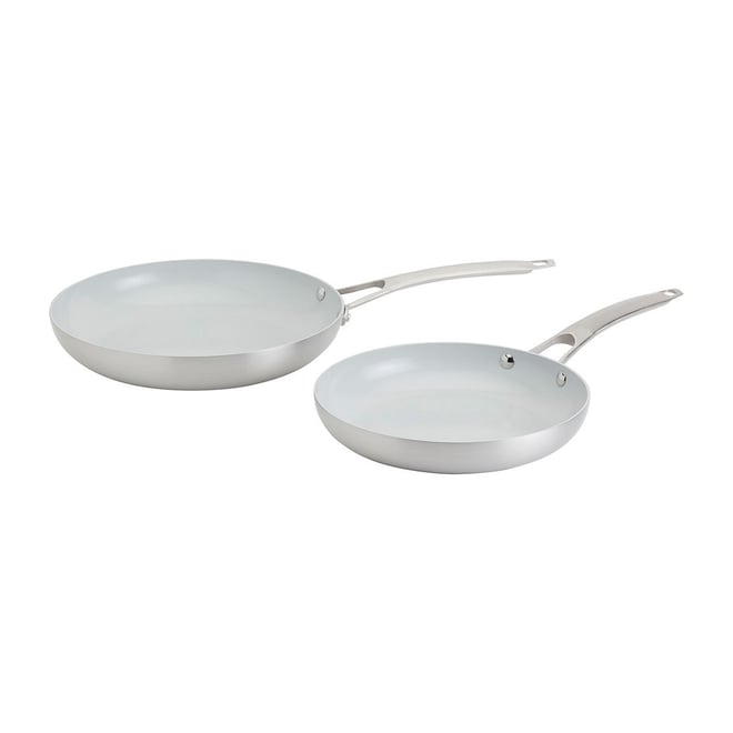 Basics 2-Piece Non-Stick Stainless Steel Fry Pan Set, 10-Inch and  8-Inch
