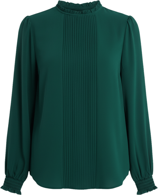 Women's Long Sleeve Smocked Cuff Pin-Tuck Front Blouse