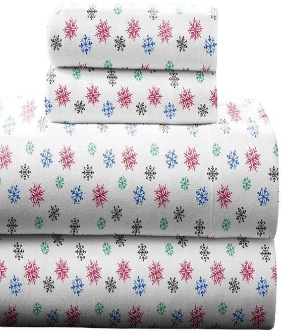Bright Snowflake Heavy Weight Cotton Flannel Sheet Set, King