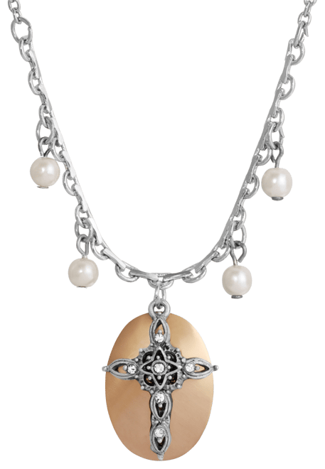 Imitation Pearl Crystal Cross Pendant Necklace