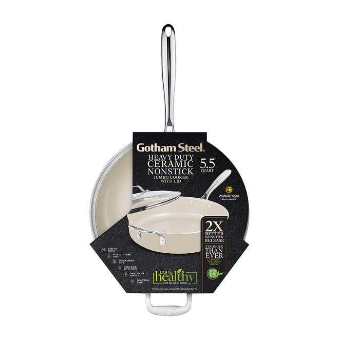 GOTHAM STEEL 5.5 Qt Saute Pan with Lid - Non Stick, Oven Safe, Dishwasher  Safe, Scratch Resistant, Cream White