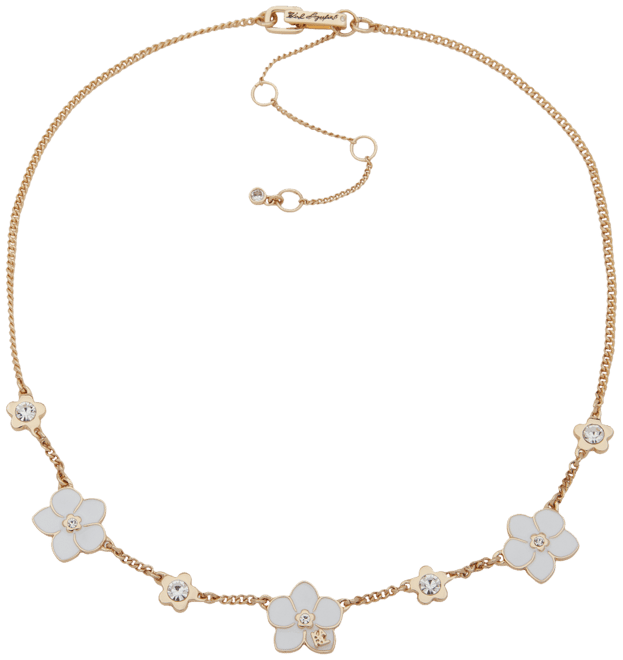Gold-Tone Pave White Flower Logo Statement Necklace, 16" + 3" extender