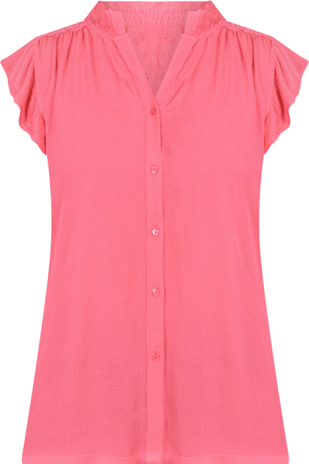 Plus Size Short Flutter Sleeve Crepon Blouse