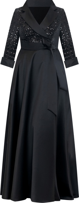 Women's Sequined Tuxedo Belted Ball Gown