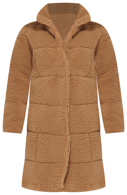 Women's Long Sherpa Snap-Closure Teddy Coat