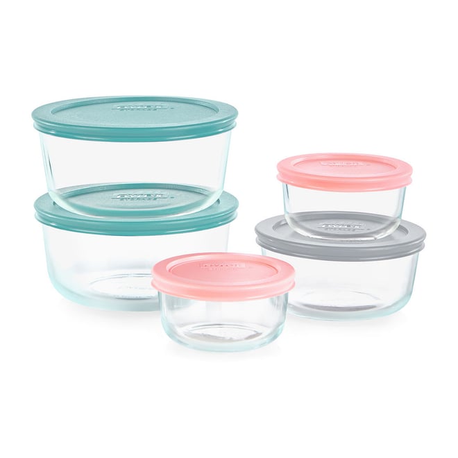 Pyrex Simply Store 6-Piece Round Glass Storage Set with Red Lids