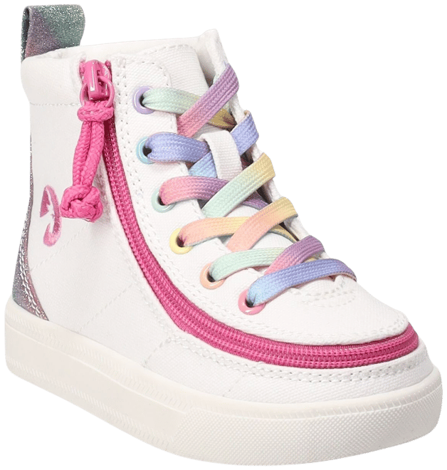 Billy Footwear Toddler Classic Lace Zip High Top - White Rainbow 6