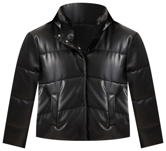 Petite Black Faux Leather Puffer Gilet