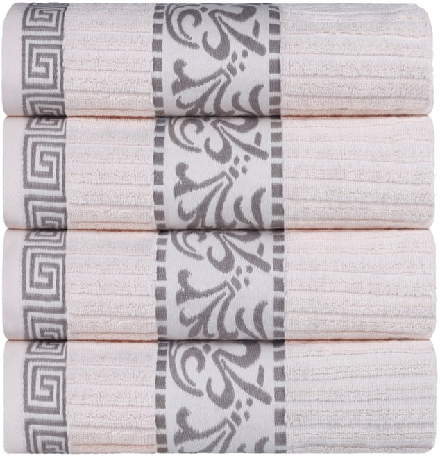 Athens Cotton with Greek Scroll and Floral Pattern, 4 Piece Bath Towel Set