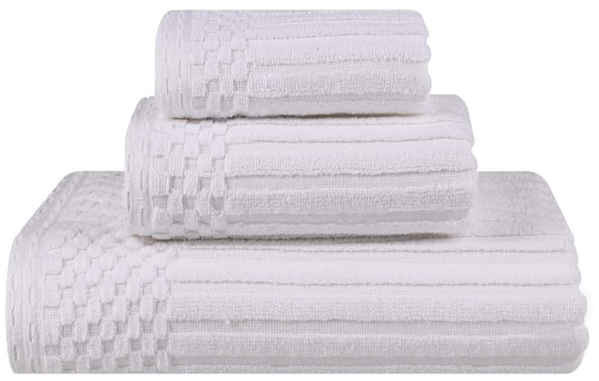 Soho Checkered Border Cotton Ribbed Textured Ultra-Absorbent Towel, 3 Piece Set
