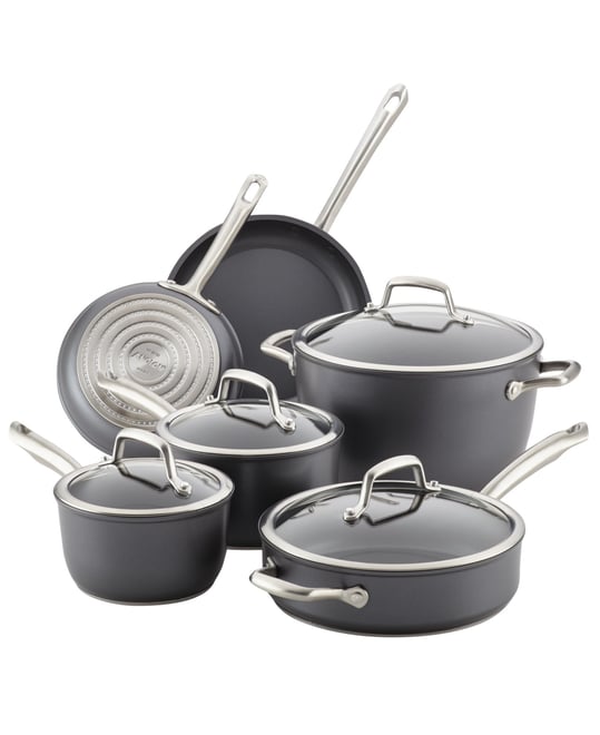 Accolade Forged Hard-Anodized Nonstick Cookware Set, 10-Piece, Moonstone