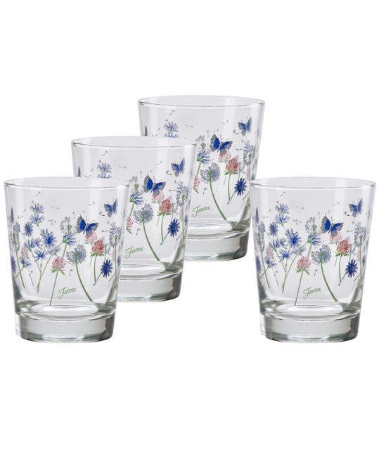 Breezy Floral 15-Ounce Tapered Double Old Fashioned (Dof) Glass, Set of 4