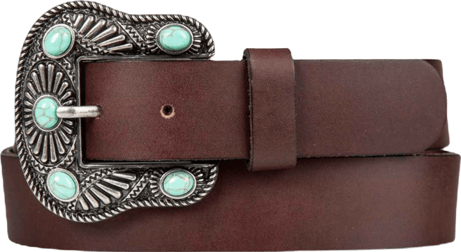 Women's Turquoise Studded Western Buckle Belt