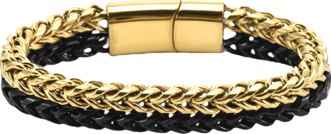 Men's Two-Tone Double Strand Chain Bracelet in Black & Gold-Tone Ion-Plated Stainless Steel