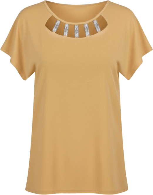 Petite Short Sleeve Knit Top with Hardware