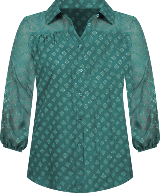 Women's 3/4 Sleeve Foiled Jacquard Chiffon Blouse