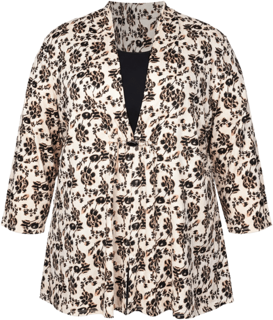 Plus Size Puff Print 3/4 Sleeve 2-Fer Top