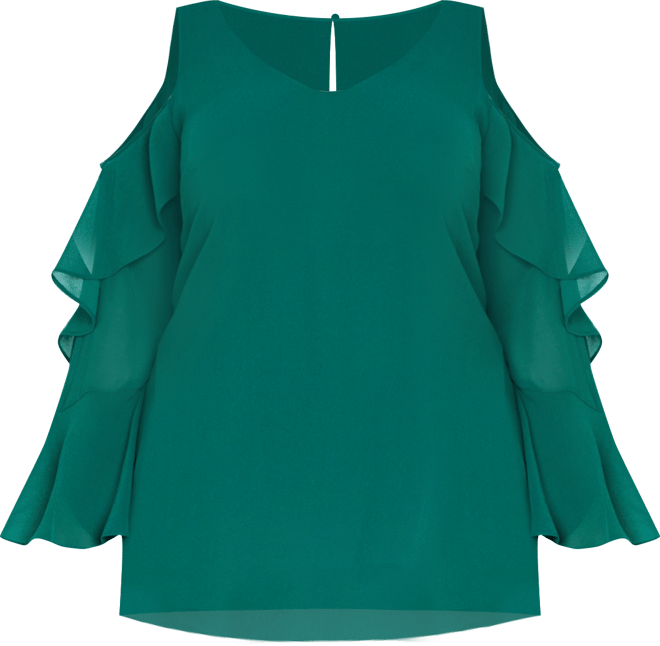 Plus Size Hi Lo Cold Shoulder Long Sleeve Top