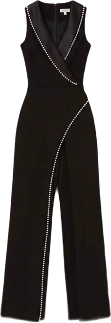Women's Imitation Pearl Crepe Tuxedo Jumpsuit
