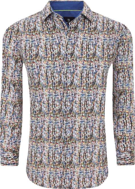 Men's Slim Fit Performance Long Sleeve Printed Dress Shirt
