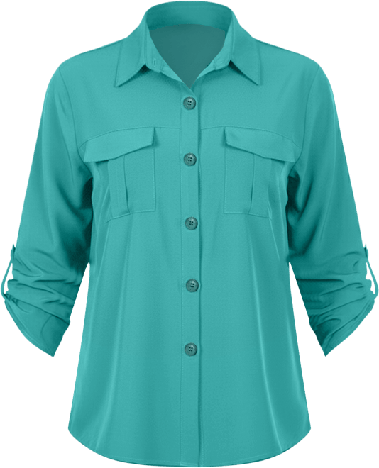 Petite 3/4 Sleeve Roll Tab Utility Blouse