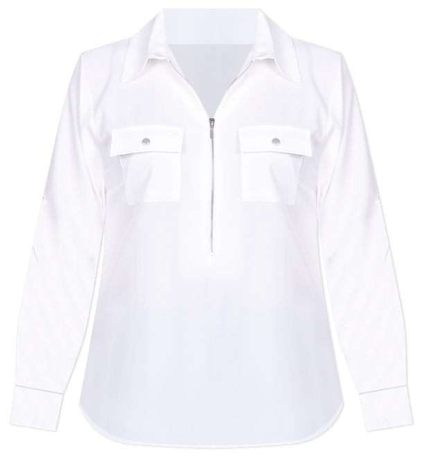 Petite 3/4 Roll Tab Sleeve Zip Front Blouse