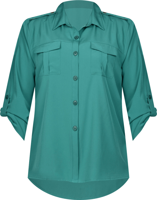 Plus Size 3/4 Sleeve Roll Tab Blouse