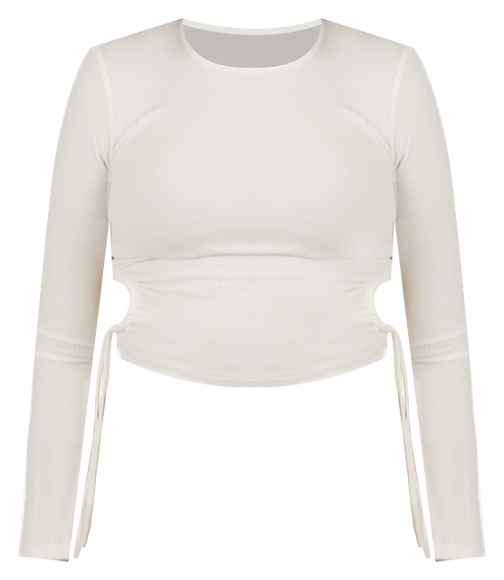 Shop Sixth June Side Ruched Long Sleeve Crop Top 33705-WHIT