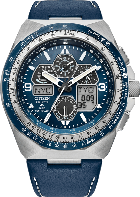 Citizen Eco-Drive Men's Chronograph Promaster Skyhawk Blue Leather Strap  Watch 46mm - Macy's