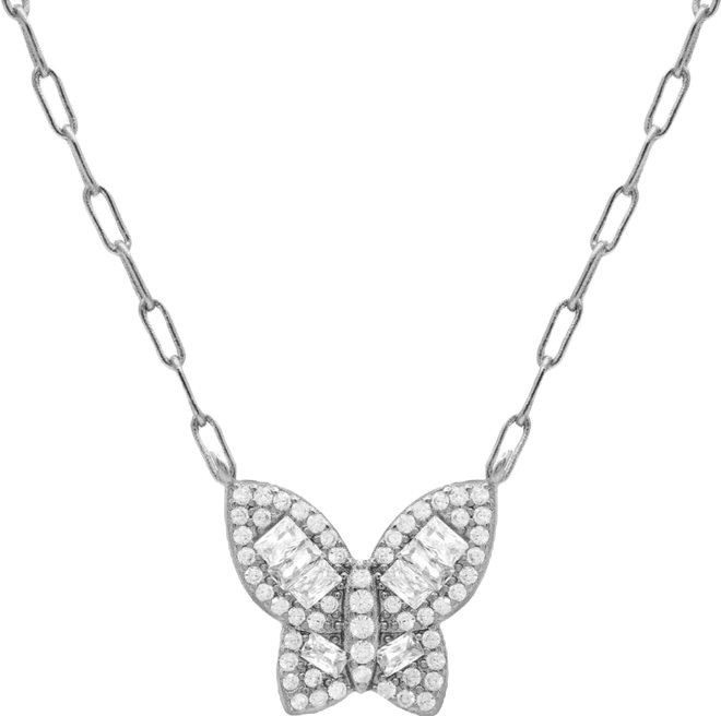 Cubic Zirconia Butterfly Necklace, Gold Plate 16+2" extender