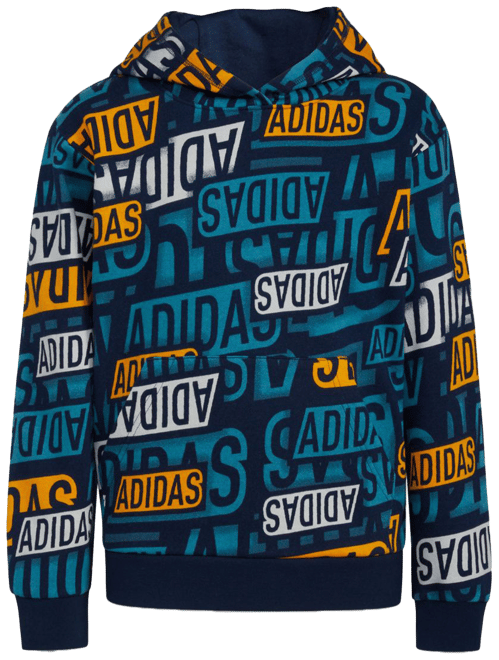 Adidas Boys' Long Sleeve Brand Sticker Printed Pullover Hoodie - Big Kid