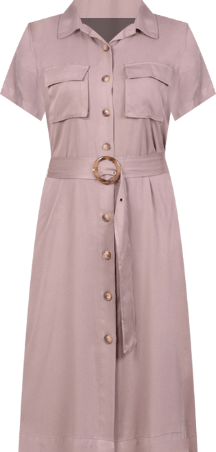 Petite Short Sleeve Belted Utility Style Dress