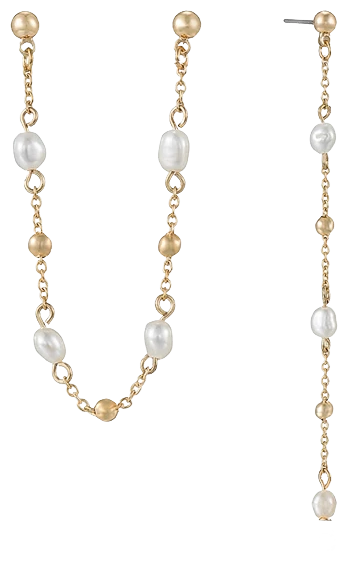 Double Piercing Freshwater Pearl and 18K Gold Plated Earrings
