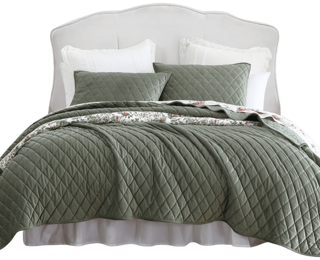 Solid Diamond Stitch Velvet 4-Piece Quilt Set, King