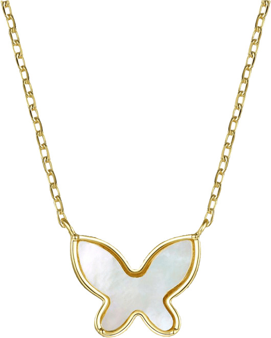 14k Gold Plated with Mother of Pearl Butterfly Pendant Layering Necklace
