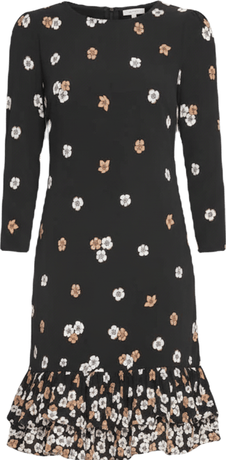 Women's 3/4-Sleeve Flounce-Hem Dress