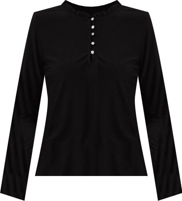 Women's Ruffle-Trim Long Sleeve Knit Top with Rhinestone Buttons