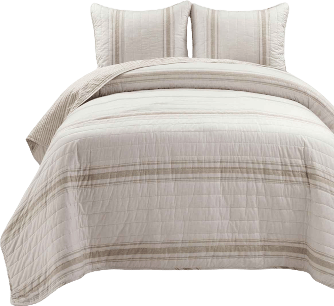 Farmhouse Stripe Reversible Cotton 3-Piece Quilt Set, Full/Queen