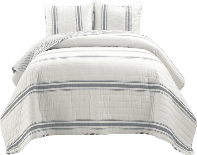 Farmhouse Stripe Reversible Cotton 3-Piece Quilt Set, King