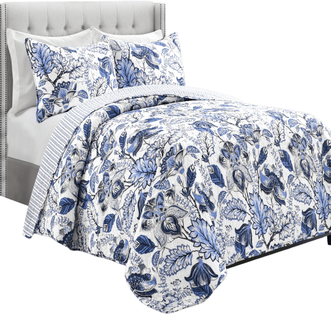 Cynthia Jacobean Floral 3-Piece Quilt Set, Full/Queen