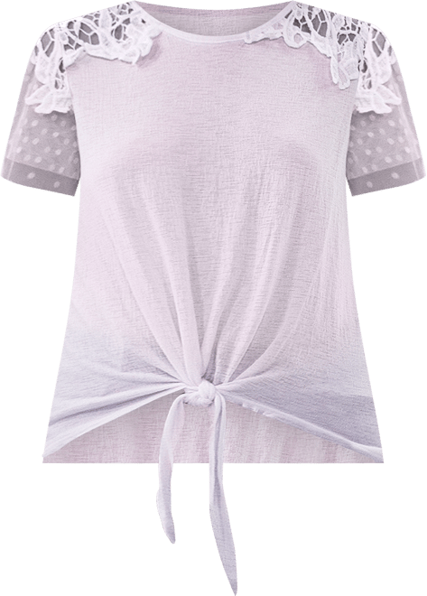 Petite Short Sleeve Lace Detail Top