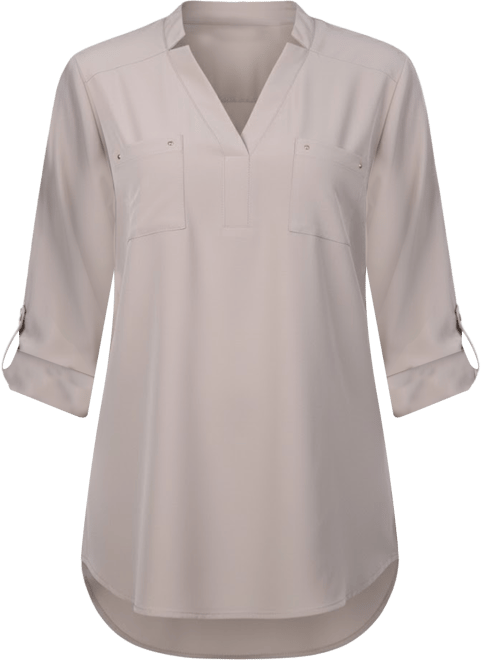 Petite Roll Tab Sleeve Blouse with Pockets