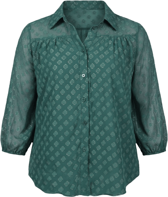 Petite 3/4 Sleeve Foiled Jacquard Chiffon Blouse