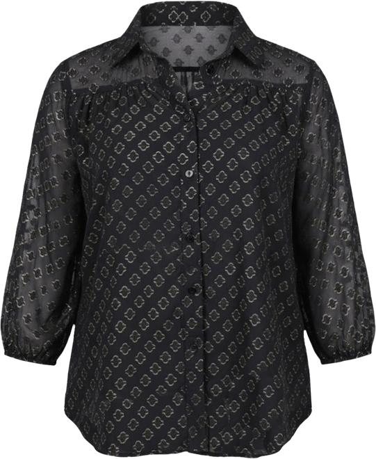 Petite 3/4 Sleeve Foiled Jacquard Chiffon Blouse