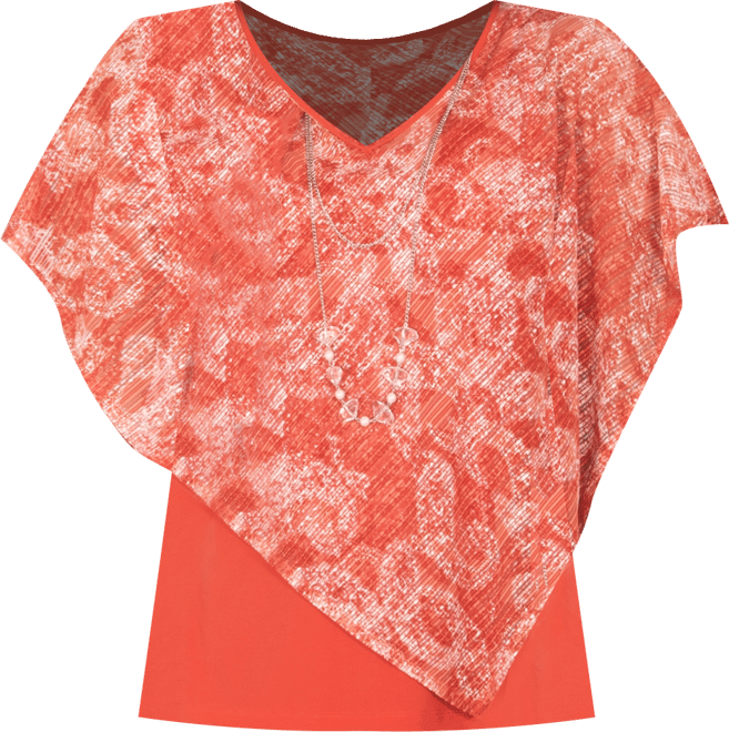 Petite Asymmetrical Poncho Top with Necklace