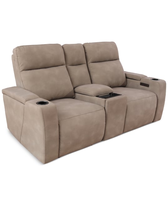 Greymel 74 Zero Gravity Fabric Loveseat with Console and Power Headrests Created for Macy s Taupe