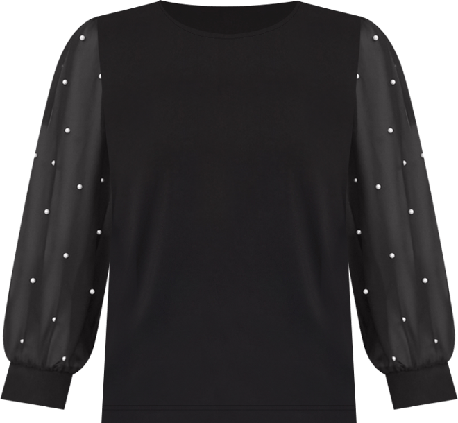 Women's Mixed Media Imitation-Pearl-Stud Top