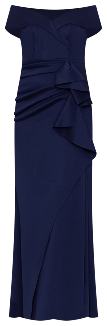 Petite Off-The-Shoulder Ruffle Gown