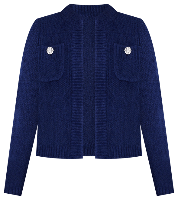 Petite Jeweled Button Pocket Sweater Jacket