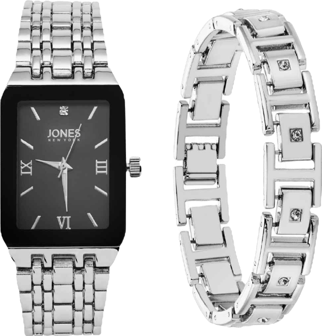 Men's Analog Shiny Silver-Tone Metal Watch 31mm Bracelet Gift Set